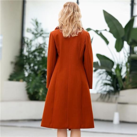 Women's Double-breasted Notched Lapel Midi Wool Blend Pea Coat Jackets - Picture 2 of 7